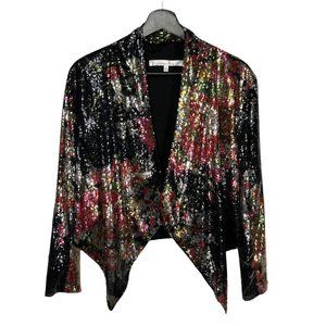 Lovers Friends Floral Sequin Waterfall Open Front Short Waist Cardigan Medium